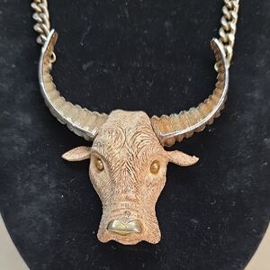 Vintage Luca Razza Signed Longhorn Bull Steer Statement Necklace